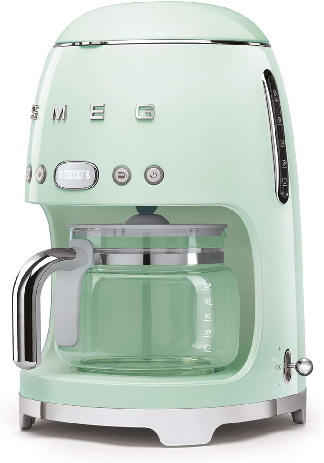 Smeg, Machine à Café Filtre DCF02PBEU, Fonction Arôme et Autostart, Carafe en Verre Jusqu'à 12 Tasses, 2 Niveaux d'Intensité, Mode Maintien au Chaud, 1050 W, Bleu Clair Pastel