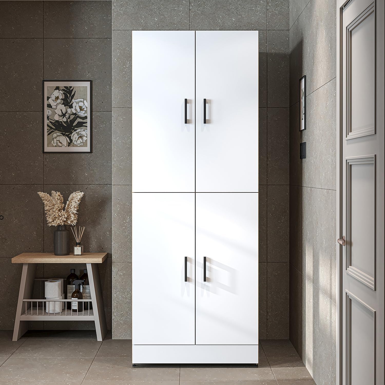 ROOMART Dora Armoire de machine à laver, pour sèche-linge et machine à laver, en 4 couleurs, avec portes et planche coulissante (chêne anthracite)