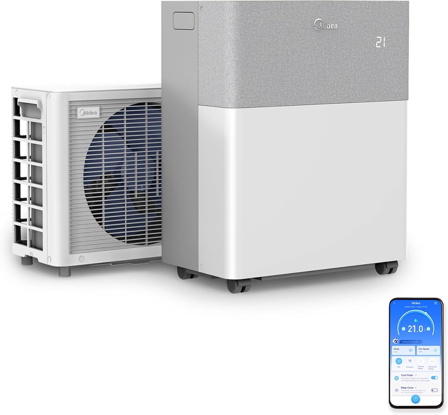MIDEA Climatiseur PortaSplit Mobile Silencieux 4-in-1| 12000 BTU | Chauffage et Climatisation Portable Prêt à Poser 3,5kW- Clim Mobile avec rafraîchisseur, déshumidificateur, chauffage,ventilateur