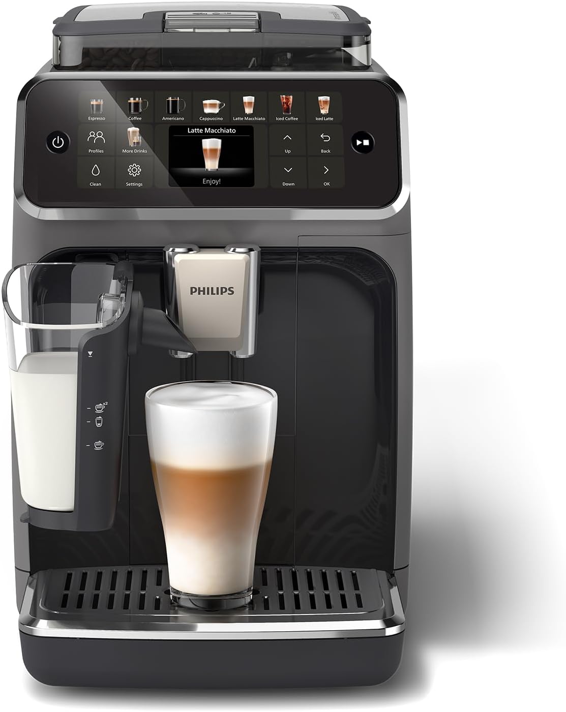 Philips Machine à Expresso Entièrement Automatique 5500 Series–20 Boissons Chaudes et Glacées, Carafe LatteGo Facile à Nettoyer, SilentBrew 40% Plus Silencieuse, QuickStart, Noir et Argent (EP5546/70)
