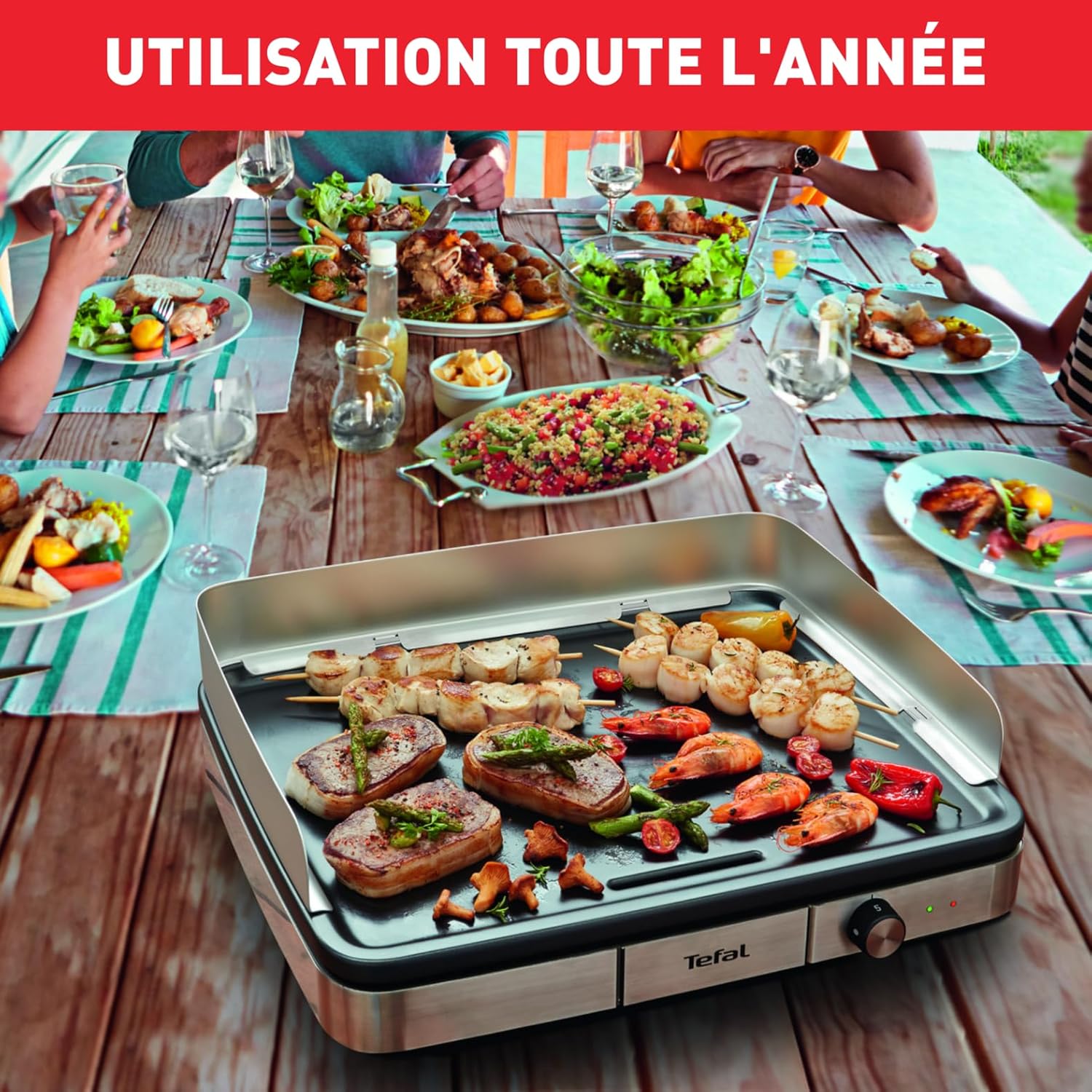 Tefal Plancha Electrique Maxi Plancha XXL 10/12 Personnes Plancha Intérieur Et Extérieur Inox CB690D12