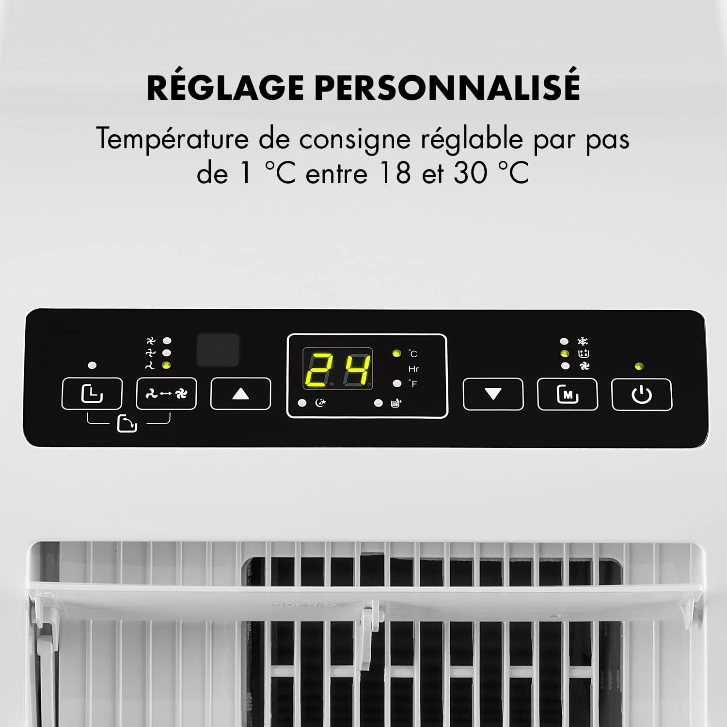 Klarstein Climatiseur Mobile Silencieux, 4 en 1, Mode Nuit, Déshumidificateur, Ventilateur, Mini Climatisation à Faible Conso, Evacuation, Clim Portable, Puissante, 10000 BTU