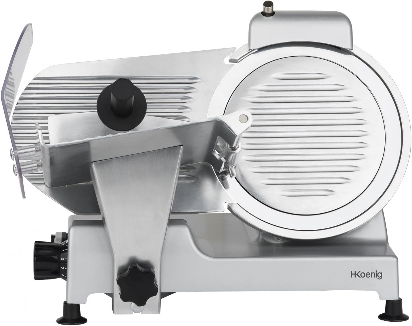 H.Koenig Trancheuse électrique à viande MSX254, charcuterie, professionnelle, précise,coupe 0-12 mm,lame 25 cm,aiguiseur intégré,large plateau,282 rpm, Rouge