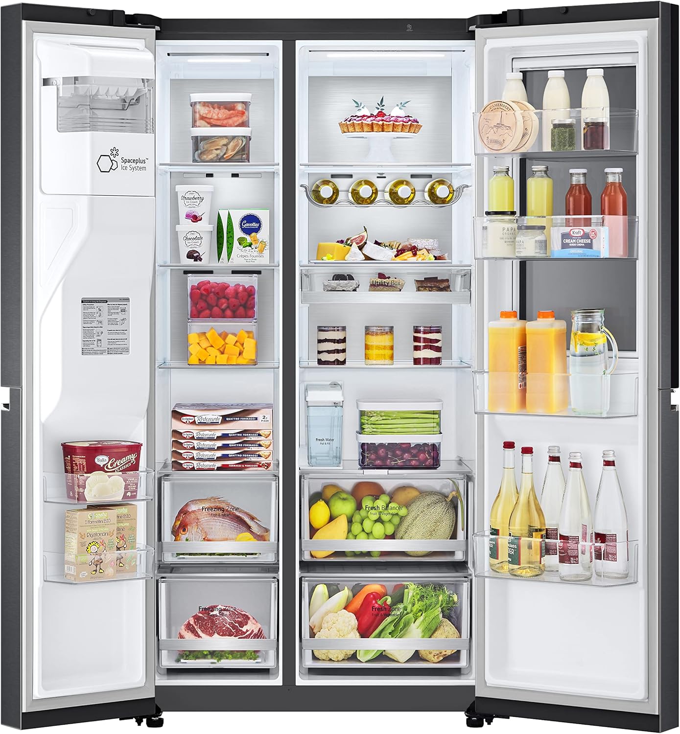 LG GSXV91MCAF Réfrigérateur combiné - Side by Side, 635L, InstaView, Total No-Frost, Compartiment congélation, Distributeur d'eau et glace UVnano, Compresseur Inverter Linear, Wi-Fi, Noir, Classe F