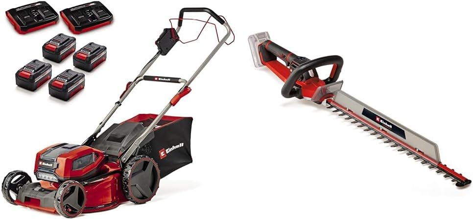 Einhell Professional Tondeuse à gazon sans fil GP-CM 36/47 S HW Li Power X-Change (36V, 47 cm largeur de coupe, autotractée, moteur sans charbon) Livré avec 4 Batteries 4,0Ah et 2 Chargeurs Doubles