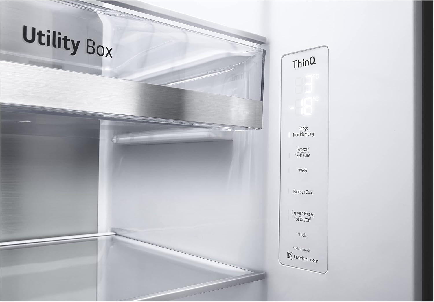 LG GSXV91MCAF Réfrigérateur combiné - Side by Side, 635L, InstaView, Total No-Frost, Compartiment congélation, Distributeur d'eau et glace UVnano, Compresseur Inverter Linear, Wi-Fi, Noir, Classe F