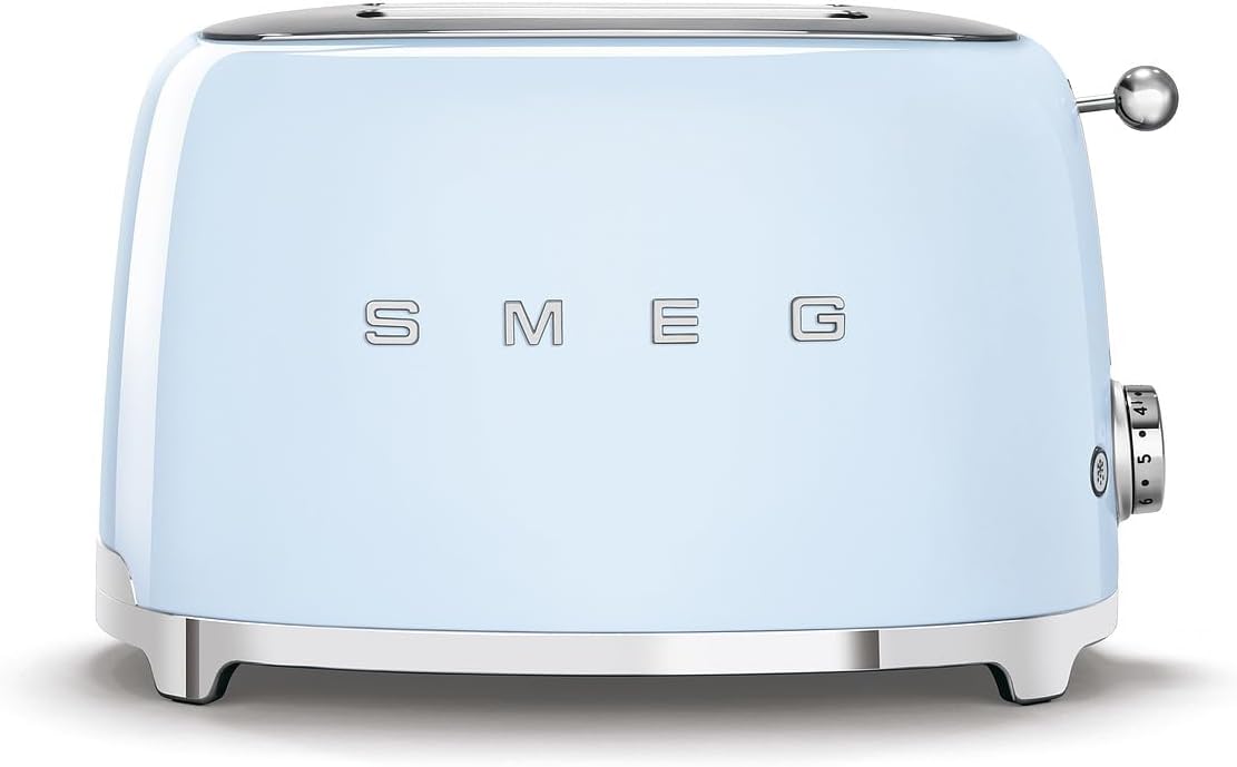 Smeg, Grille-pain 2 Tranches TSF01BLEU, 2 Fentes 36 mm, 6 Niveaux de Brunissage, Fonction Chauffage, Décongélation et Bagel, Éjection Automatique du Pain, Ramasse Miettes, 950 W, Noir