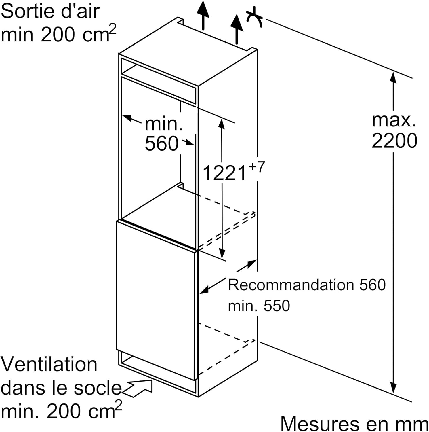 BOSCH KIR41VFE0, Série 4, Petit réfrigérateur, Encastrable, 122,5 x 56 cm, 204 L