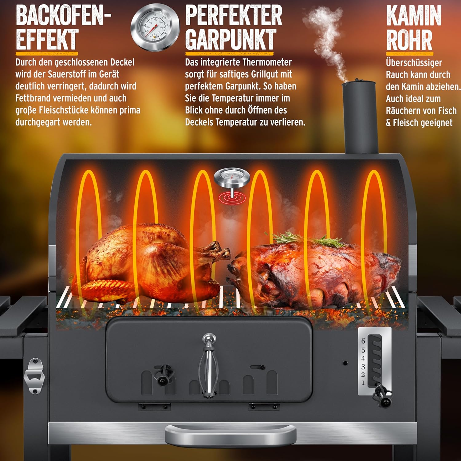 KESSER® Chariot à Barbecue | Grill XL à Charbon de Bois avec Couvercle, Roues, poignée en Acier Inoxydable, Grille et thermomètre | Grand Barbecue au Charbon de Bois