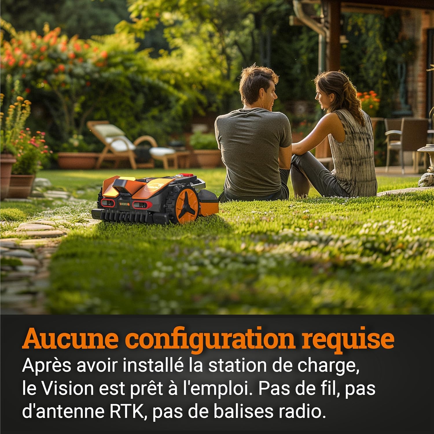 WORX LANDROID Vision WR206E.1, Robot Tondeuse sans Fil périphérique 600 m² Surf.Max 700 m², Installation en 30 Min, Caméra 4K + IA Adaptative, évite Tous Les Obstacles, Coupe des Bordures, Multizone