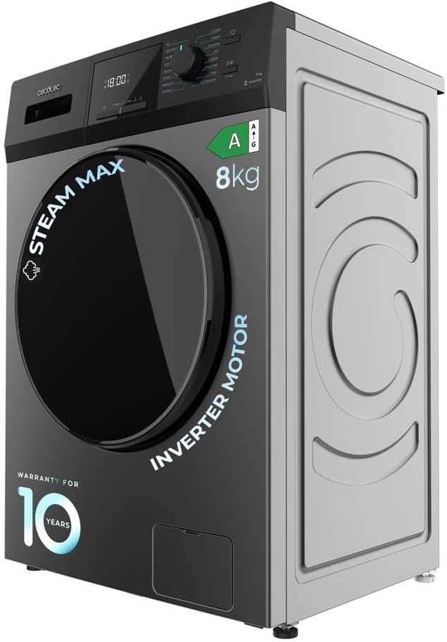 Cecotec Lavadora Bolero Dresscode 10500 Inverter A. Lavadora de 10 Kg blanca, 1400 rpm, Motor inverter plus, Vapor, Clase A.