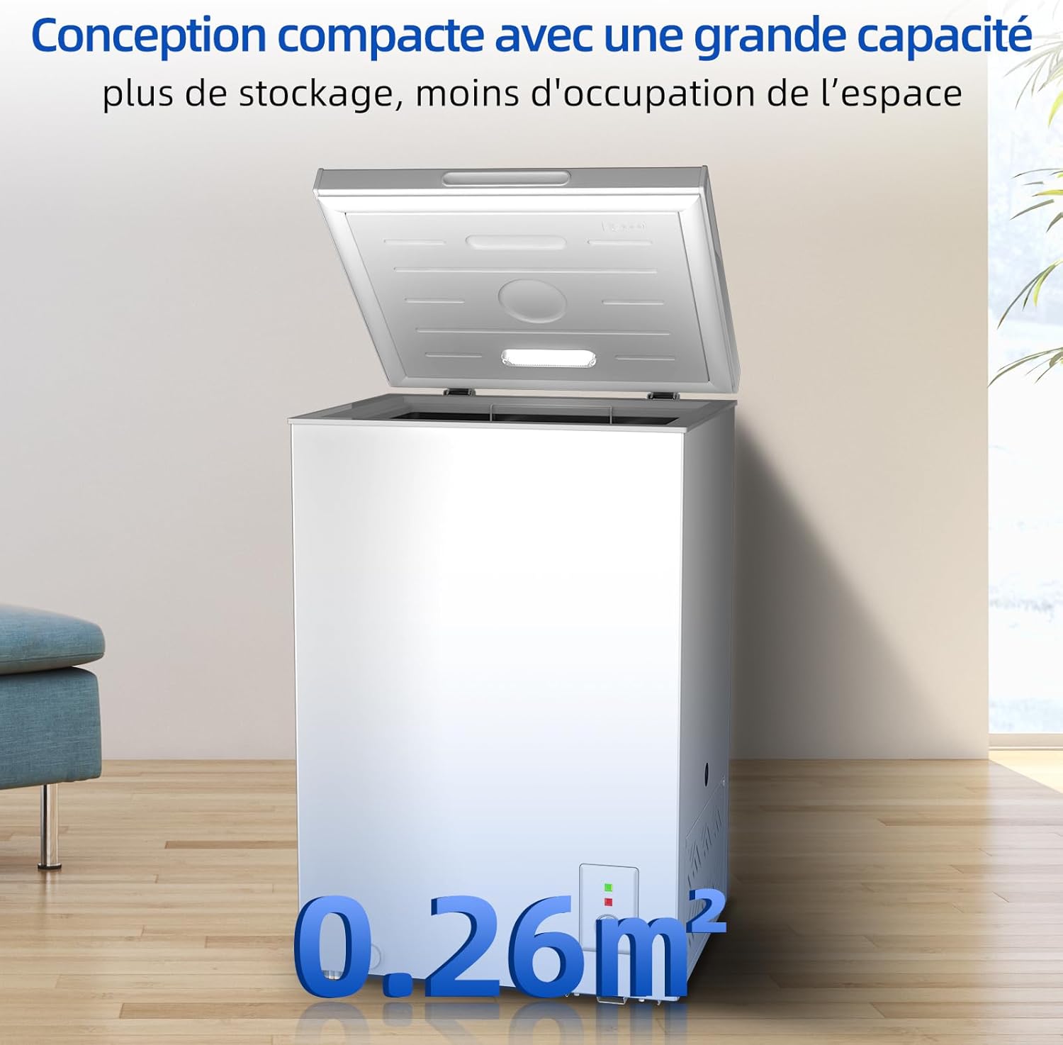 Congélateur coffre CHiQ 142L, 63,5 x 55,6 x 83,5cm, Congélateur Inverter, Affichage de la température extérieure, Mode de congélation rapide -32℃, Grille métallique,Faible bruit