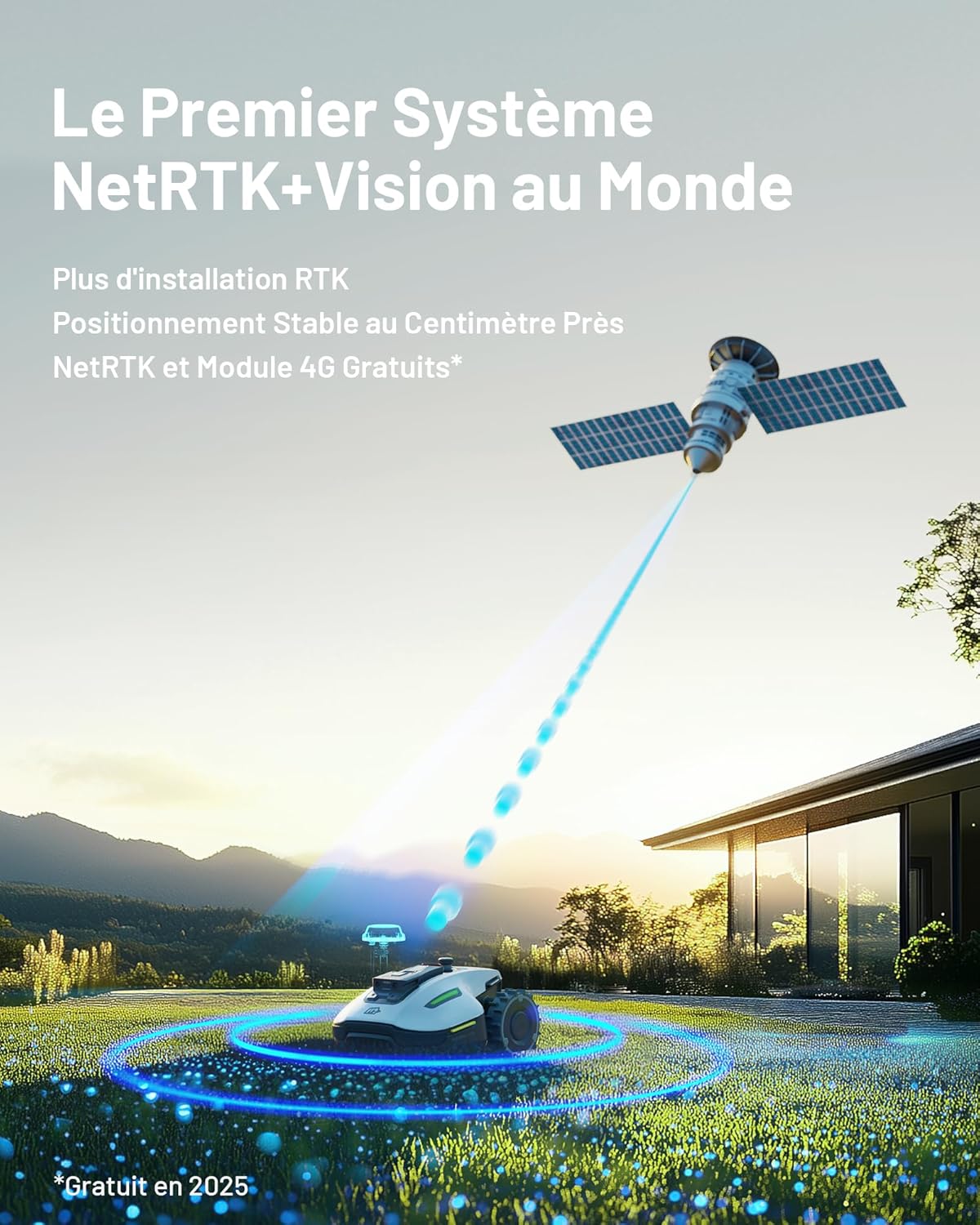 MAMMOTION YUKA Mini 500 Robot Tondeuse sans Fil Périphérique, NetRTK+Vision, Aucune Antenne RTK Requise, Recommandé 500 m², Max. 700 m², Pente à 50%, Cartographie Automatique, avec Module 4G