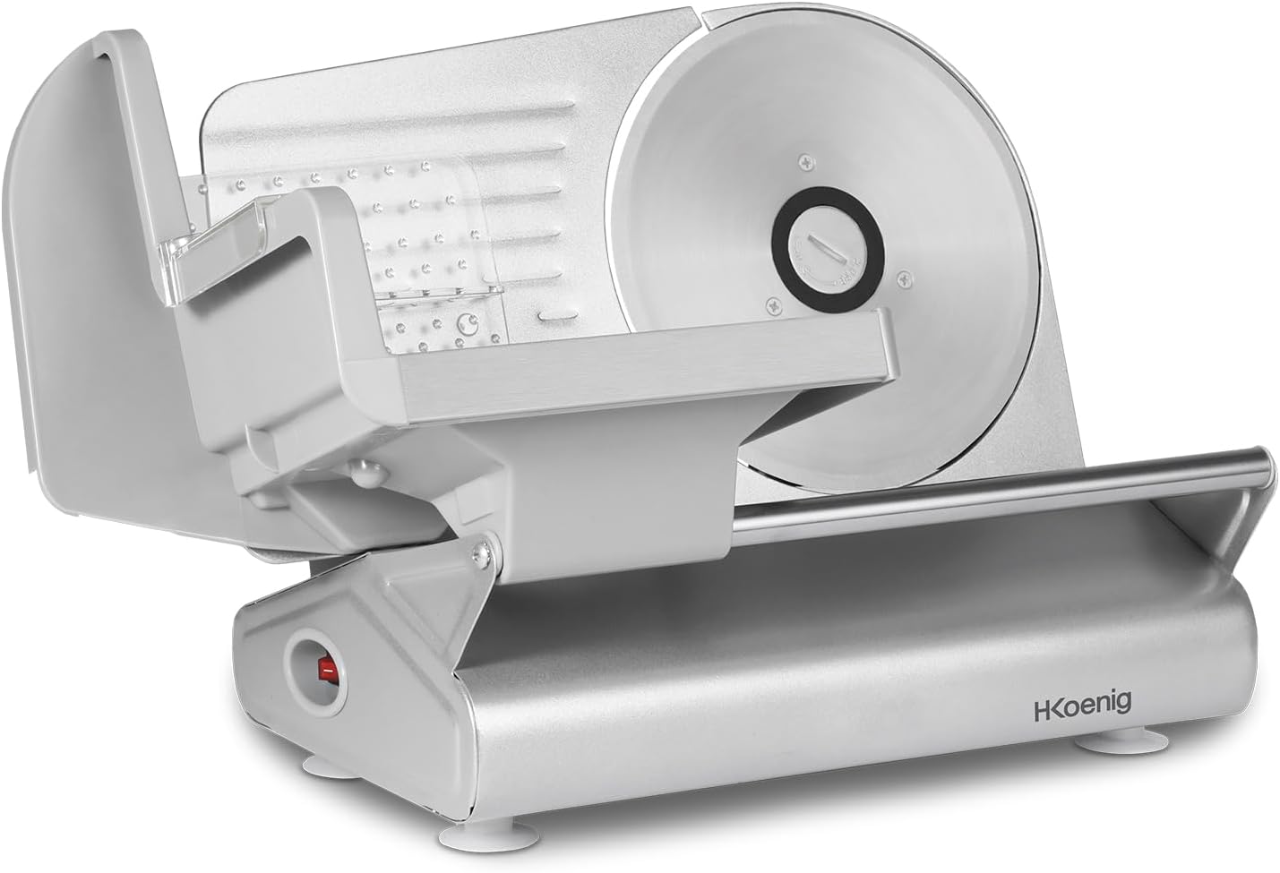 H.Koenig Trancheuse électrique à viande MSX254, charcuterie, professionnelle, précise,coupe 0-12 mm,lame 25 cm,aiguiseur intégré,large plateau,282 rpm, Rouge