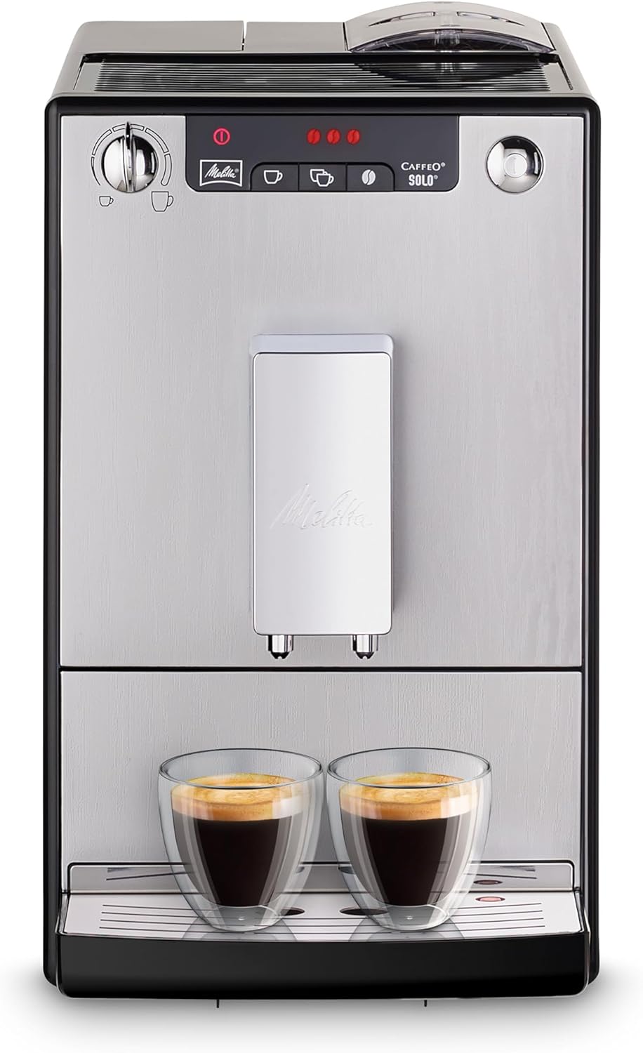 Melitta Caffeo Solo Noir Pure Black, Machine à Café à Grains avec Broyeur et Système d'Extraction des Arômes, Affichage LED, Mode 1 à 2 Tasses, Cafetière Expresso, Automatique, E950-222, 1400W