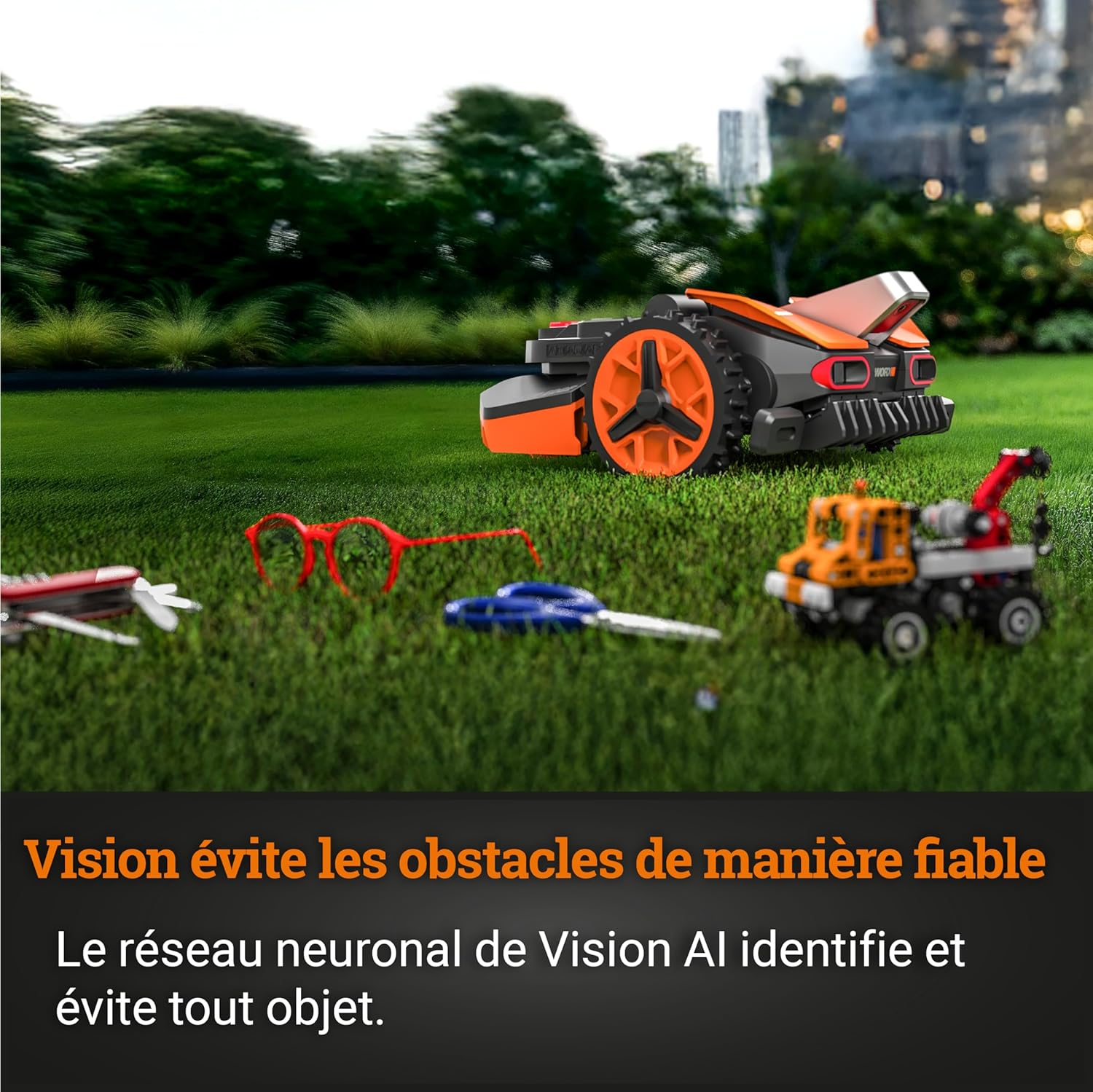 WORX LANDROID Vision WR206E.1, Robot Tondeuse sans Fil périphérique 600 m² Surf.Max 700 m², Installation en 30 Min, Caméra 4K + IA Adaptative, évite Tous Les Obstacles, Coupe des Bordures, Multizone