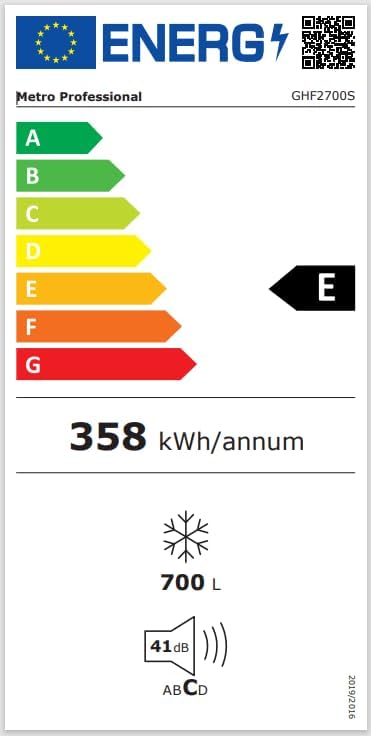 METRO Professional Congélateur bahut GHF2700S, acier, 188 x 73.5 x 94.5 cm, 700 L, 125 W, 3 paniers, éclairage LED, avec serrure, blanc/gris