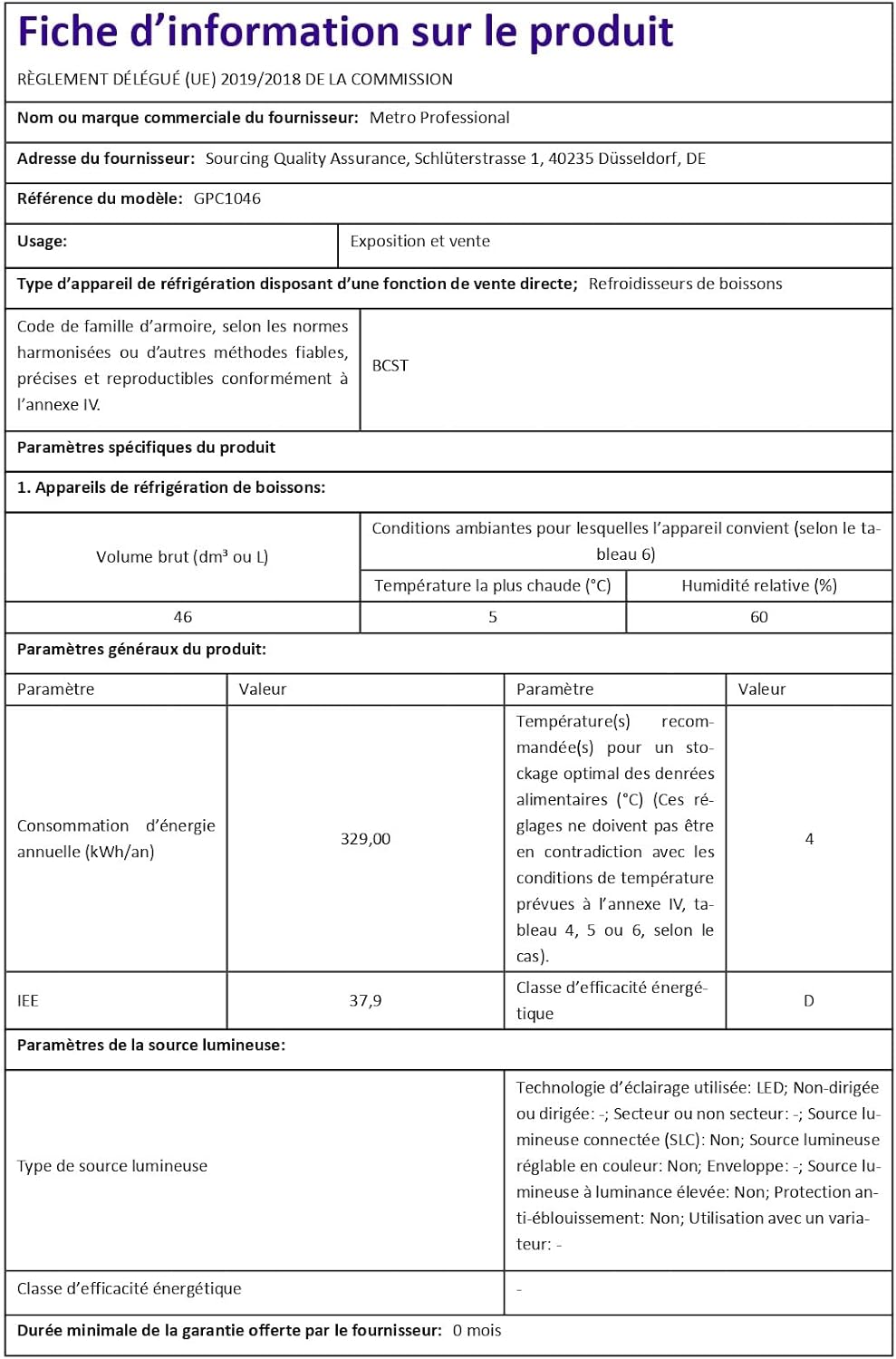 METRO Professional Réfrigérateur à boissons GPC1088, métal/verre, 43 x 49 x 83 cm, 88 L, réfrigération statique, noir