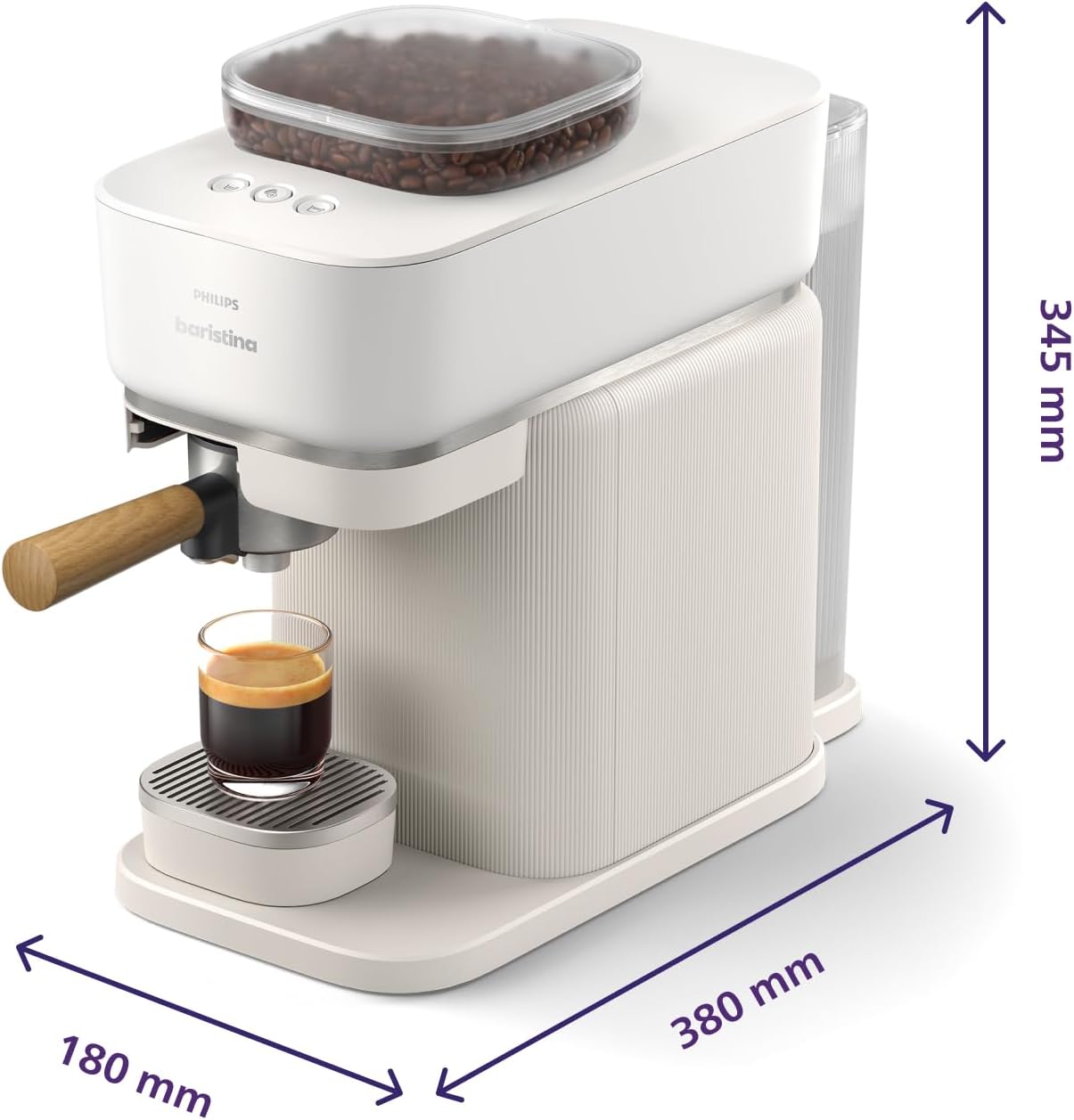 Philips Baristina Machine à expresso - Un véritable expresso, en toute simplicité - Compacte - 16 bars de pression - Broyeur intégré - Machine blanche avec porte-filtre blanc (BAR300/00)