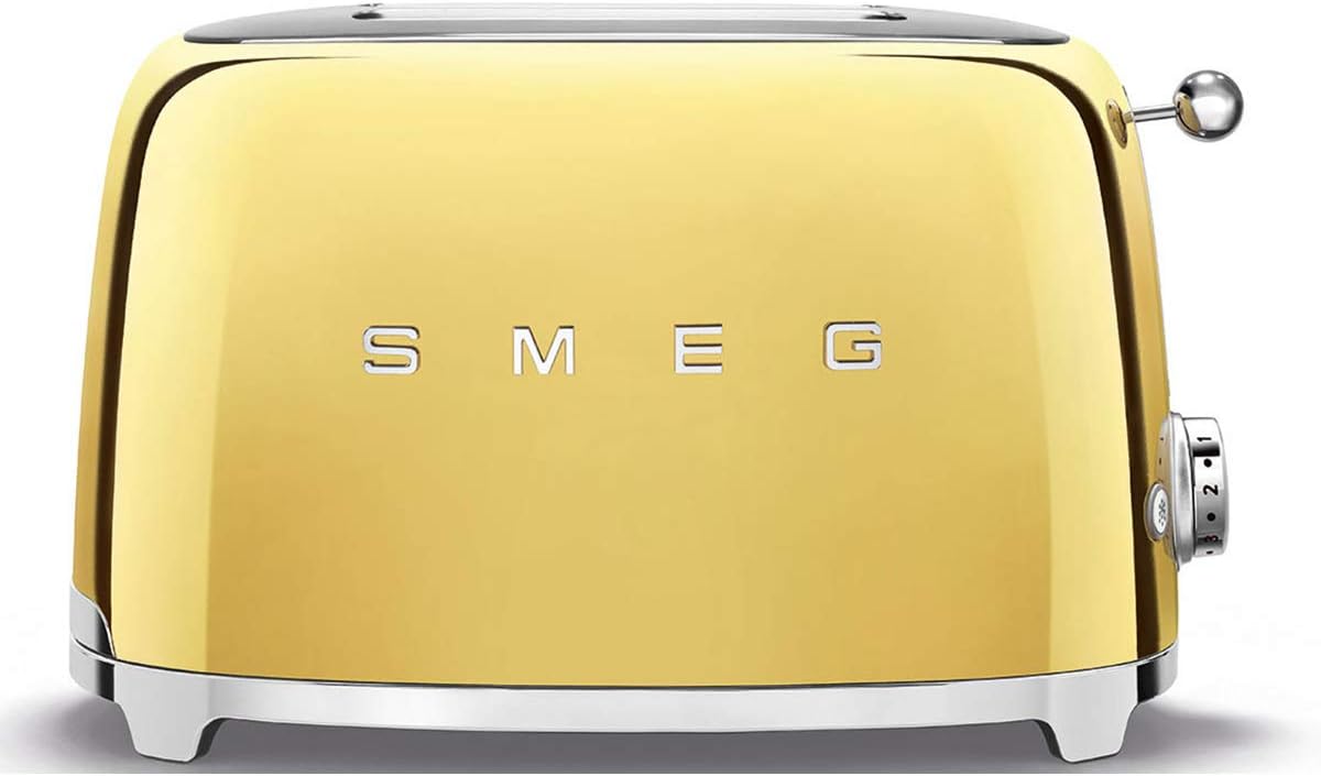 Smeg, Grille-pain 2 Tranches TSF01BLEU, 2 Fentes 36 mm, 6 Niveaux de Brunissage, Fonction Chauffage, Décongélation et Bagel, Éjection Automatique du Pain, Ramasse Miettes, 950 W, Noir