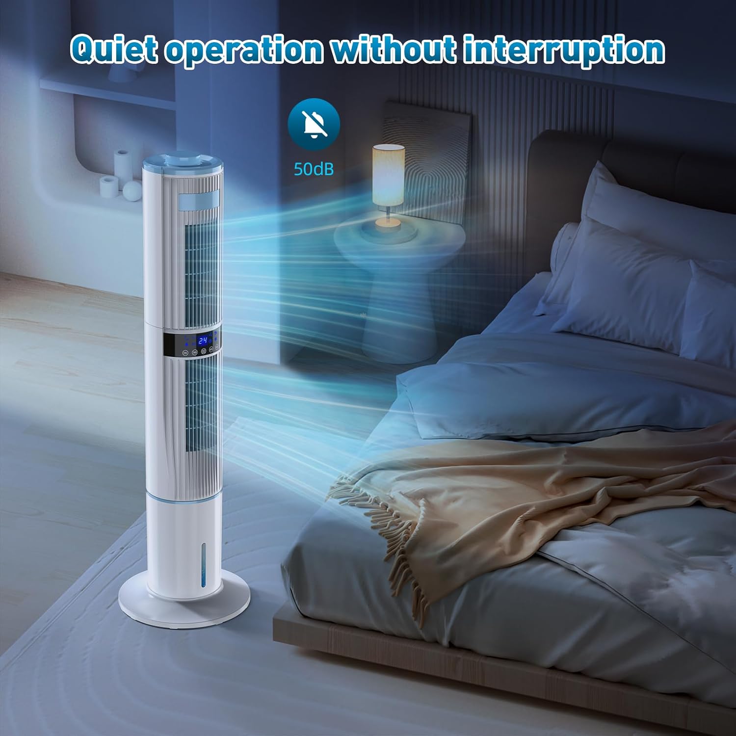 Climatiseur Mobile Silencieux Rafraîchisseur d'air avec Humidificateur, Ventilateur, 2 Sortie d'air, 360°Oscillation, 65W, 24H Minuteries, 3 Vitesses, 4 Modes,Télécommande pour Chambre Bureau
