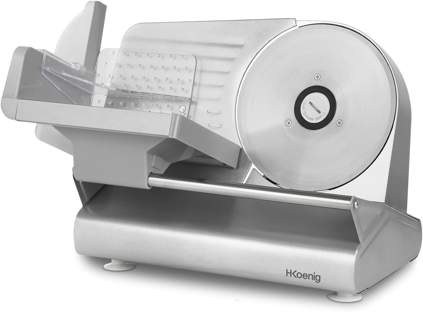 H.Koenig Trancheuse électrique à viande MSX254, charcuterie, professionnelle, précise,coupe 0-12 mm,lame 25 cm,aiguiseur intégré,large plateau,282 rpm, Rouge