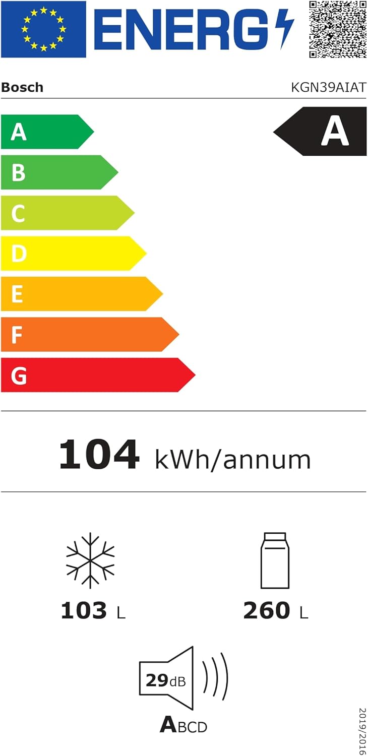 Bosch KGN39AIAT, Série 6, Réfrigérateur combiné pose-libre, 363 L, 203 x 60 (H x L), Inox anti trace de doigts