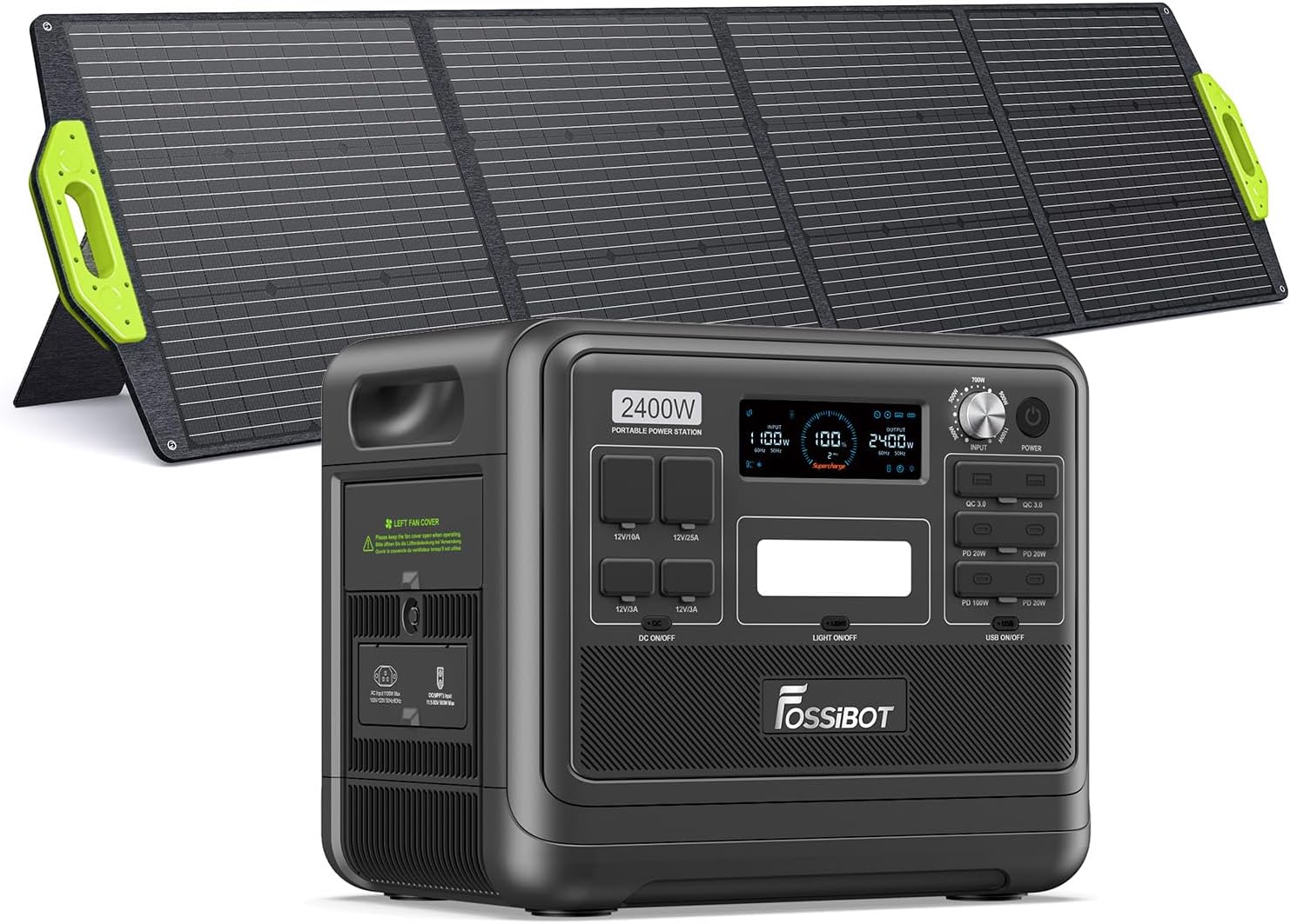 FOSSiBOT F2400 Station électrique portable CA 2400W (4800W Pic), Station Silencieux Solaire 2048Wh LiFePO4, Groupe Générateur Électrique Onduleur Alimentation de Secours à Domicile Camping