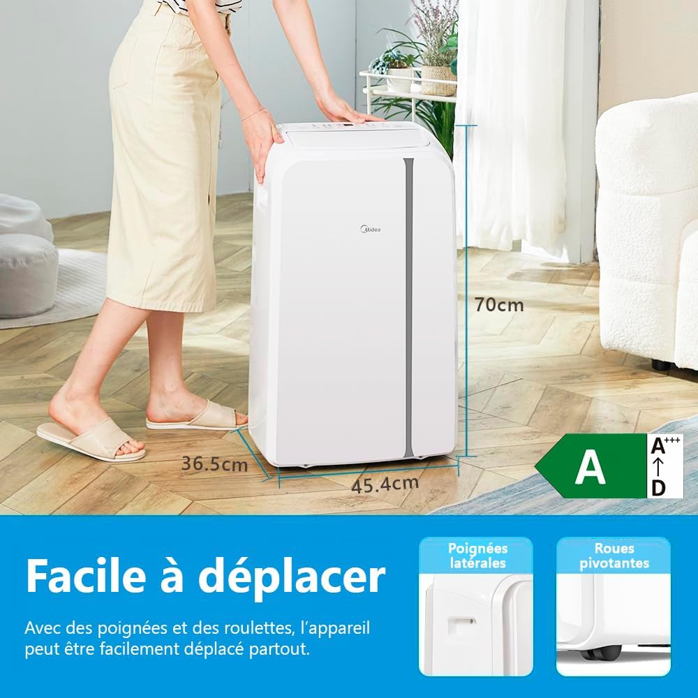 MIDEA Climatiseur PortaSplit Mobile Silencieux 4-in-1| 12000 BTU | Chauffage et Climatisation Portable Prêt à Poser 3,5kW- Clim Mobile avec rafraîchisseur, déshumidificateur, chauffage,ventilateur