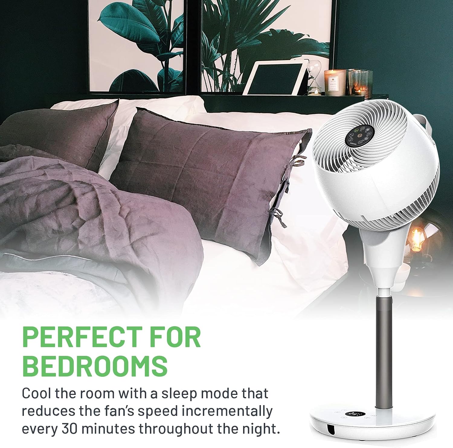 Meaco MeacoFan 1056 Circulateur d'air pour chambre à coucher, ventilateur de bureau, faible bruit, économie d'énergie, refroidissement dans toute la pièce - Blanc
