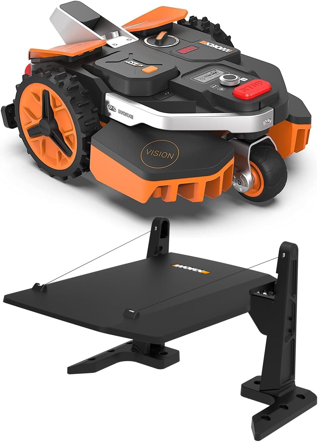 WORX LANDROID Vision WR206E.1, Robot Tondeuse sans Fil périphérique 600 m² Surf.Max 700 m², Installation en 30 Min, Caméra 4K + IA Adaptative, évite Tous Les Obstacles, Coupe des Bordures, Multizone