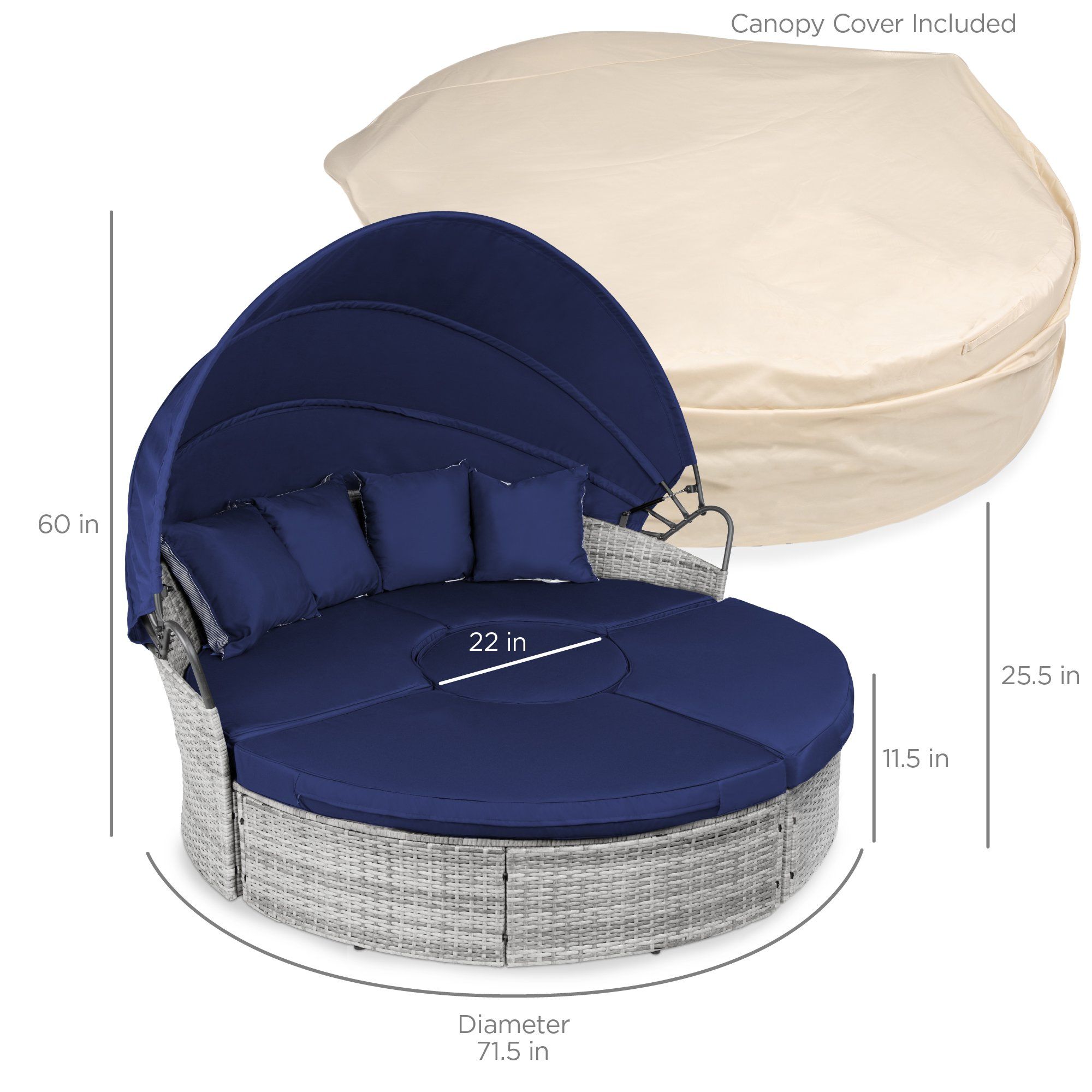 Couche de lit de jour en osier 2 en 1, 5 pièces W/sièges réglables, verrière, couverture