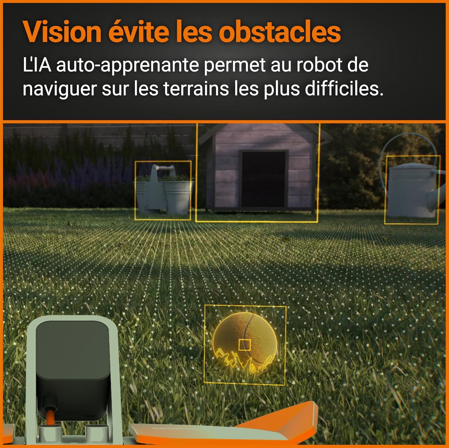 WORX LANDROID Vision WR206E.1, Robot Tondeuse sans Fil périphérique 600 m² Surf.Max 700 m², Installation en 30 Min, Caméra 4K + IA Adaptative, évite Tous Les Obstacles, Coupe des Bordures, Multizone