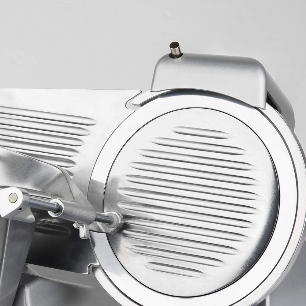 H.Koenig Trancheuse électrique à viande MSX254, charcuterie, professionnelle, précise,coupe 0-12 mm,lame 25 cm,aiguiseur intégré,large plateau,282 rpm, Rouge