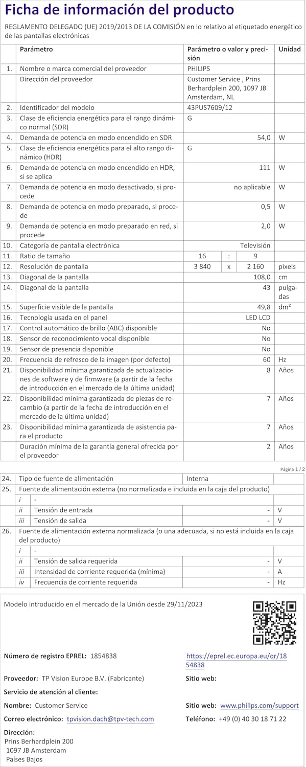 Philips 43PUS7609 Smart TV LED 4K - Écran 43 Pouces avec Plate-Forme Pixel Precise Ultra HD Titan OS et Son Dolby Atmos, Fonctionne avec Alexa et l’Assistant Vocal Google - Gris Anthracite