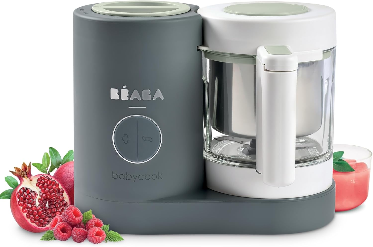 BÉABA, Babycook Néo, Mixeur Cuiseur Vapeur 6 en 1, Robot Bebe Fabriqué en France, Bol en Verre, Cuve Inox, Grande contenance, Diversification alimentaire, Petits pots bébé maison, Rapide, Eucalyptus