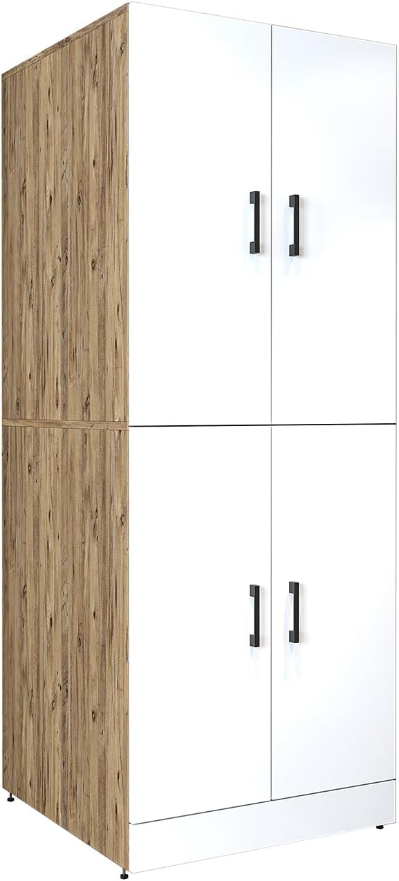 ROOMART Dora Armoire de machine à laver, pour sèche-linge et machine à laver, en 4 couleurs, avec portes et planche coulissante (chêne anthracite)