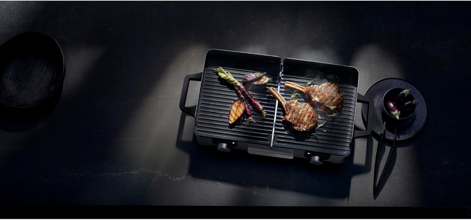 WMF Master-Grill électrique, 2400W, Grande surface 28x50cm, Revêtement antiadhésif, Plaques amovibles compatibles lave-vaisselle, Inox 18/10 Cromargan, Lono 0415280011