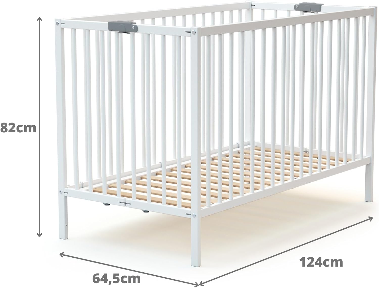 WEBABY - Lit bébé pliant 60x120cm Blanc | Bois massif | Dès la naissance |Confort de sommeil | Sommier à lattes | Compact | Transportable | Pliable |Gain de place | Lit de voyage