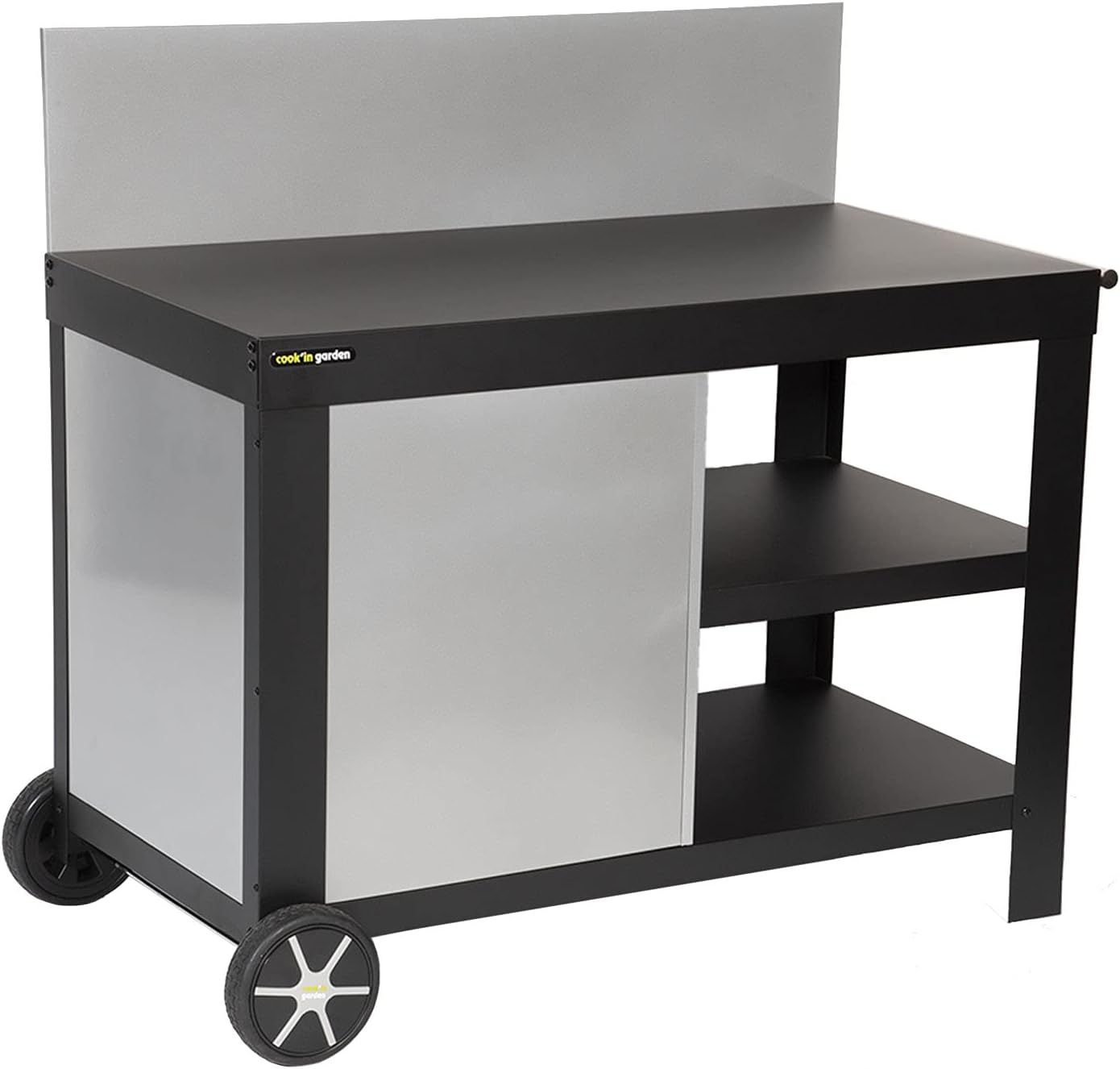 Cook'in Garden - Desserte en Acier Noire Nova pour plancha. Desserte extérieure à roulettes pour Plancha et Barbecue.