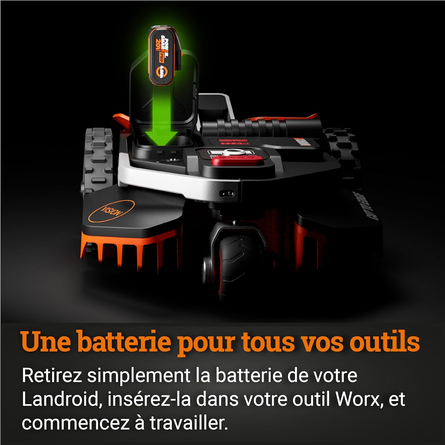 WORX LANDROID Vision WR206E.1, Robot Tondeuse sans Fil périphérique 600 m² Surf.Max 700 m², Installation en 30 Min, Caméra 4K + IA Adaptative, évite Tous Les Obstacles, Coupe des Bordures, Multizone