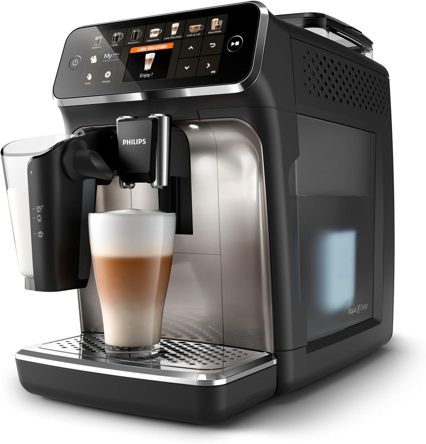 Philips Machine à Expresso Entièrement Automatique 5500 Series–20 Boissons Chaudes et Glacées, Carafe LatteGo Facile à Nettoyer, SilentBrew 40% Plus Silencieuse, QuickStart, Noir et Argent (EP5546/70)