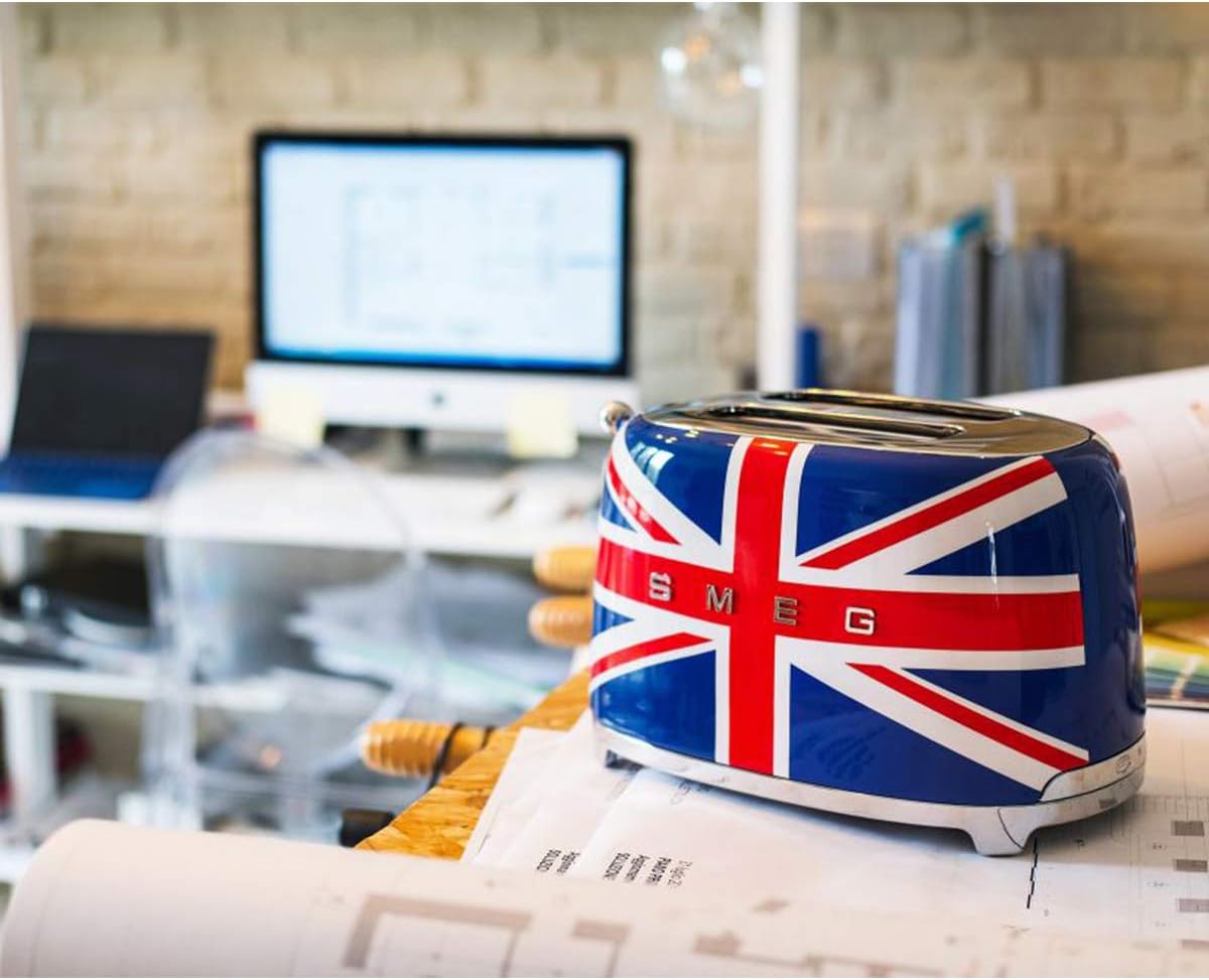 Smeg, Grille-pain 2 Tranches TSF01BLEU, 2 Fentes 36 mm, 6 Niveaux de Brunissage, Fonction Chauffage, Décongélation et Bagel, Éjection Automatique du Pain, Ramasse Miettes, 950 W, Noir