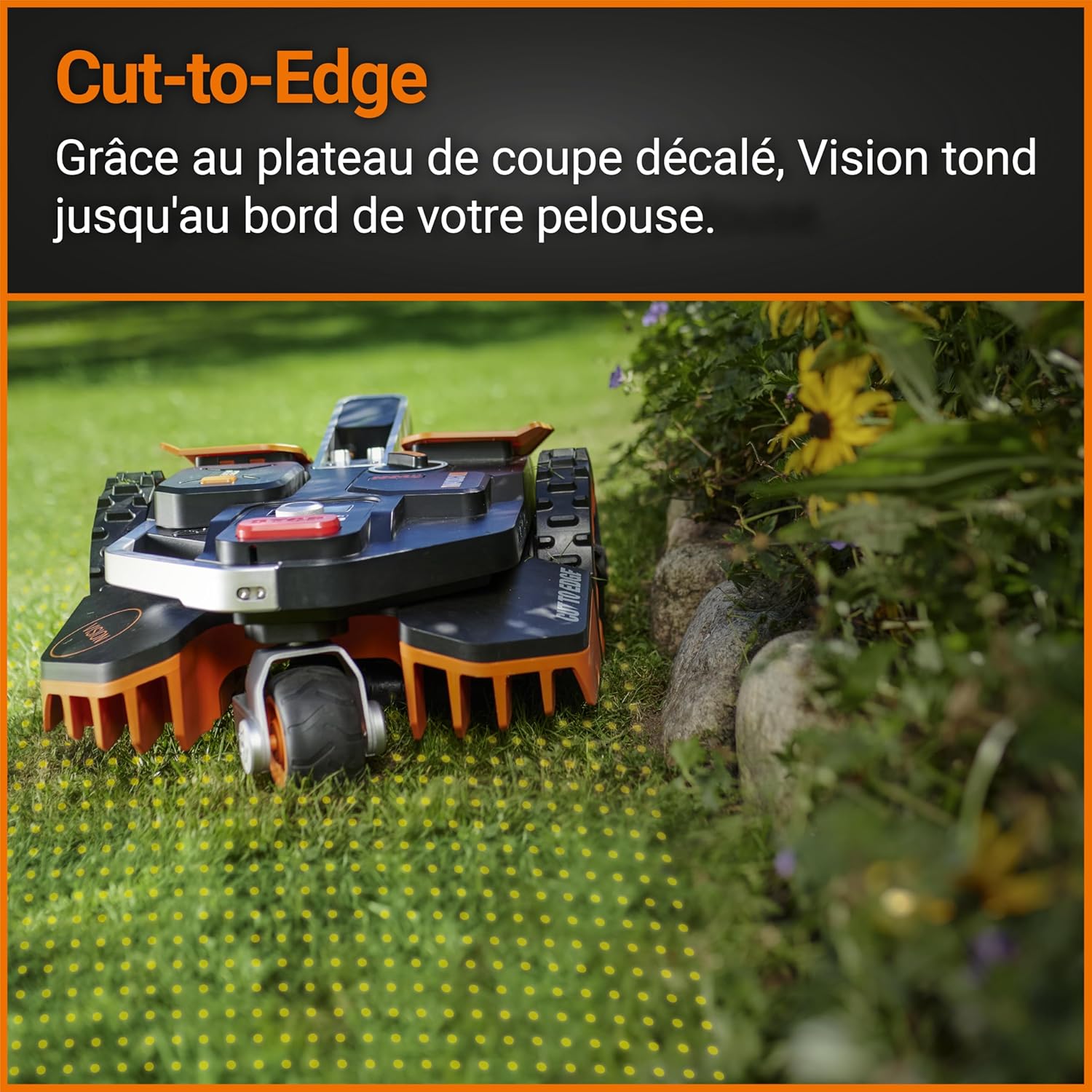 WORX LANDROID Vision WR206E.1, Robot Tondeuse sans Fil périphérique 600 m² Surf.Max 700 m², Installation en 30 Min, Caméra 4K + IA Adaptative, évite Tous Les Obstacles, Coupe des Bordures, Multizone