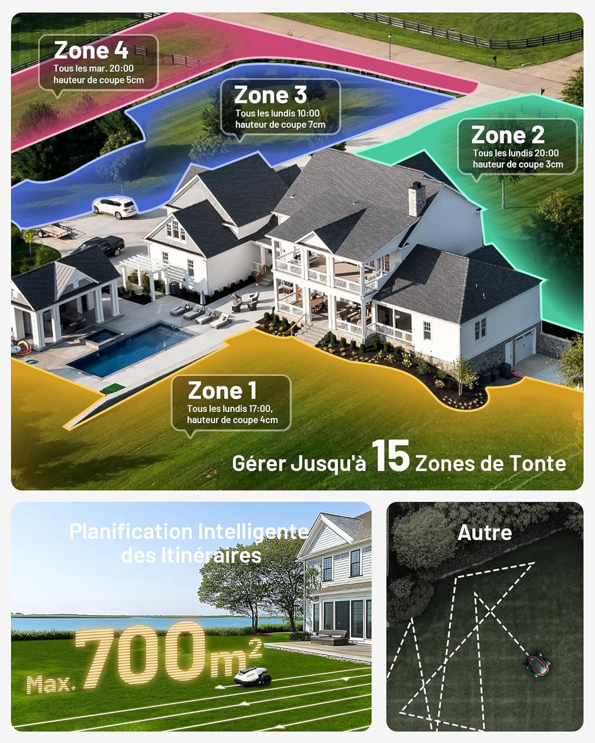 MAMMOTION YUKA Mini 500 Robot Tondeuse sans Fil Périphérique, NetRTK+Vision, Aucune Antenne RTK Requise, Recommandé 500 m², Max. 700 m², Pente à 50%, Cartographie Automatique, avec Module 4G