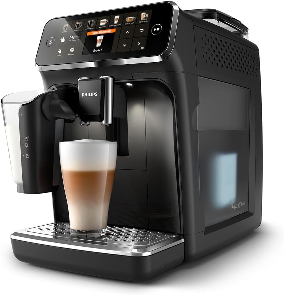 Philips Machine à Expresso Entièrement Automatique 5500 Series–20 Boissons Chaudes et Glacées, Carafe LatteGo Facile à Nettoyer, SilentBrew 40% Plus Silencieuse, QuickStart, Noir et Argent (EP5546/70)