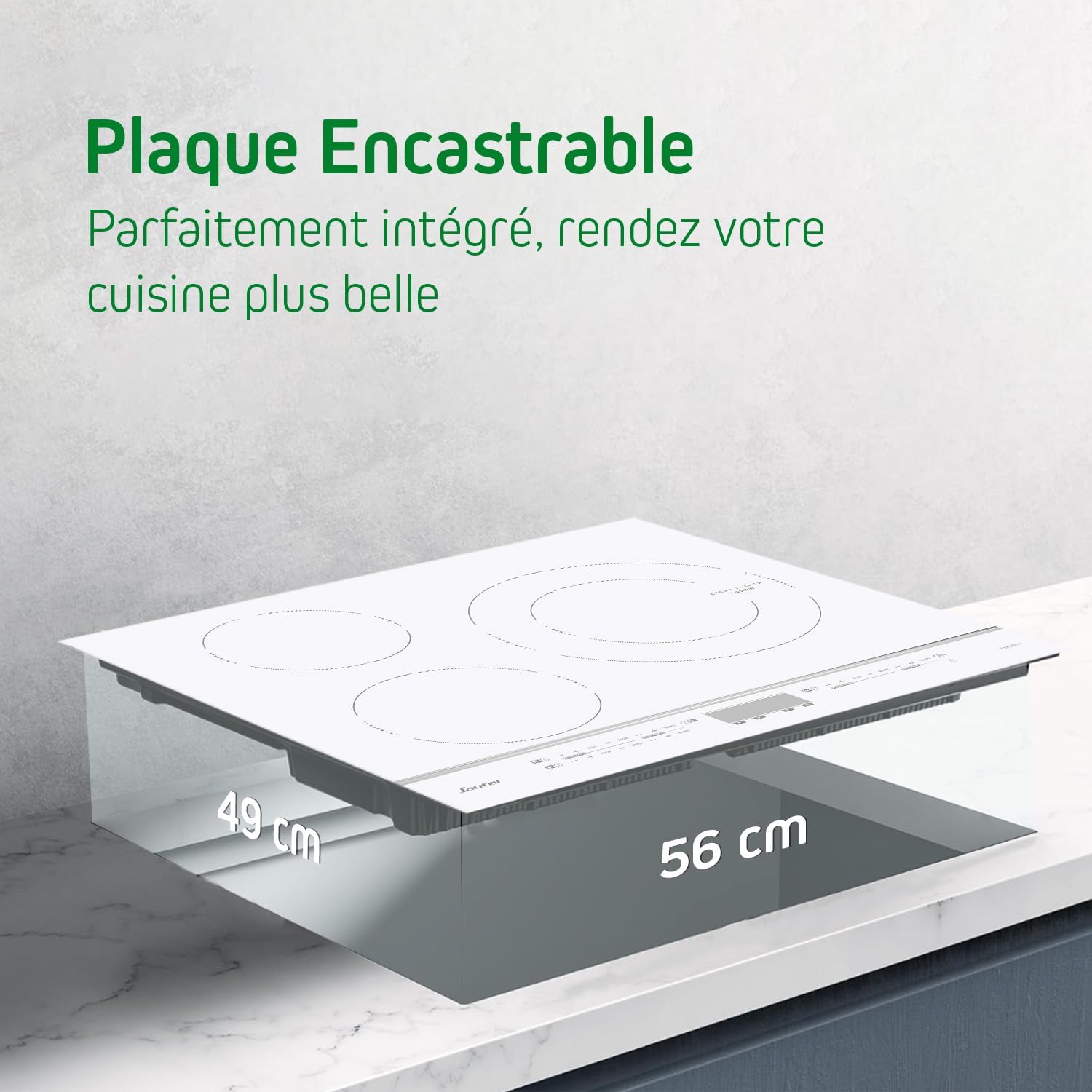 Sauter - SPI4360W - Plaque Induction - Table de Cuisson Encastrable - Blanc - 3 Foyers - 7200W - Dimensions Encastrement : 56x49cm - Grand Foyer 28 cm et 14 Positions Cuissons - Fabriqué en France