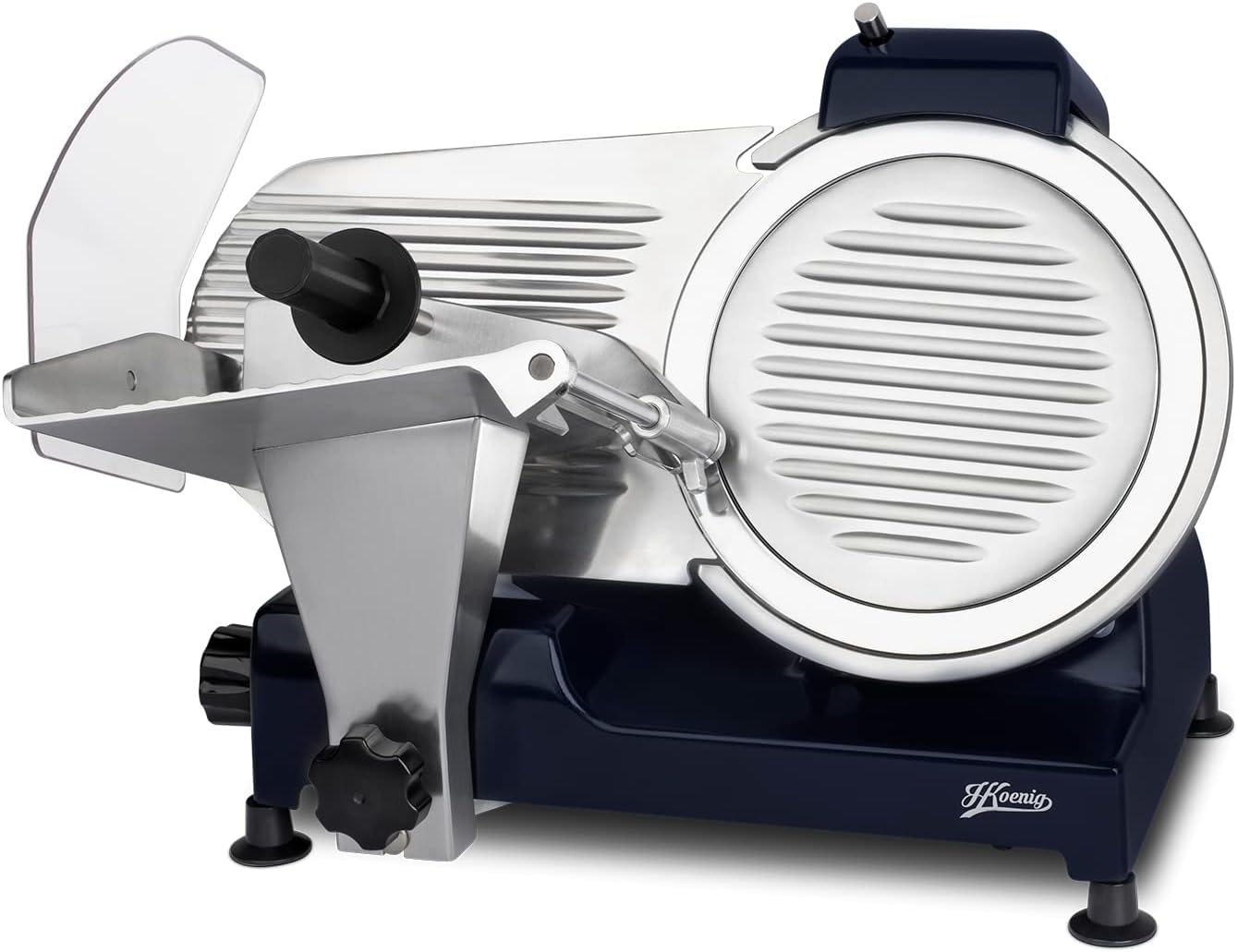 H.Koenig Trancheuse électrique à viande MSX254, charcuterie, professionnelle, précise,coupe 0-12 mm,lame 25 cm,aiguiseur intégré,large plateau,282 rpm, Rouge