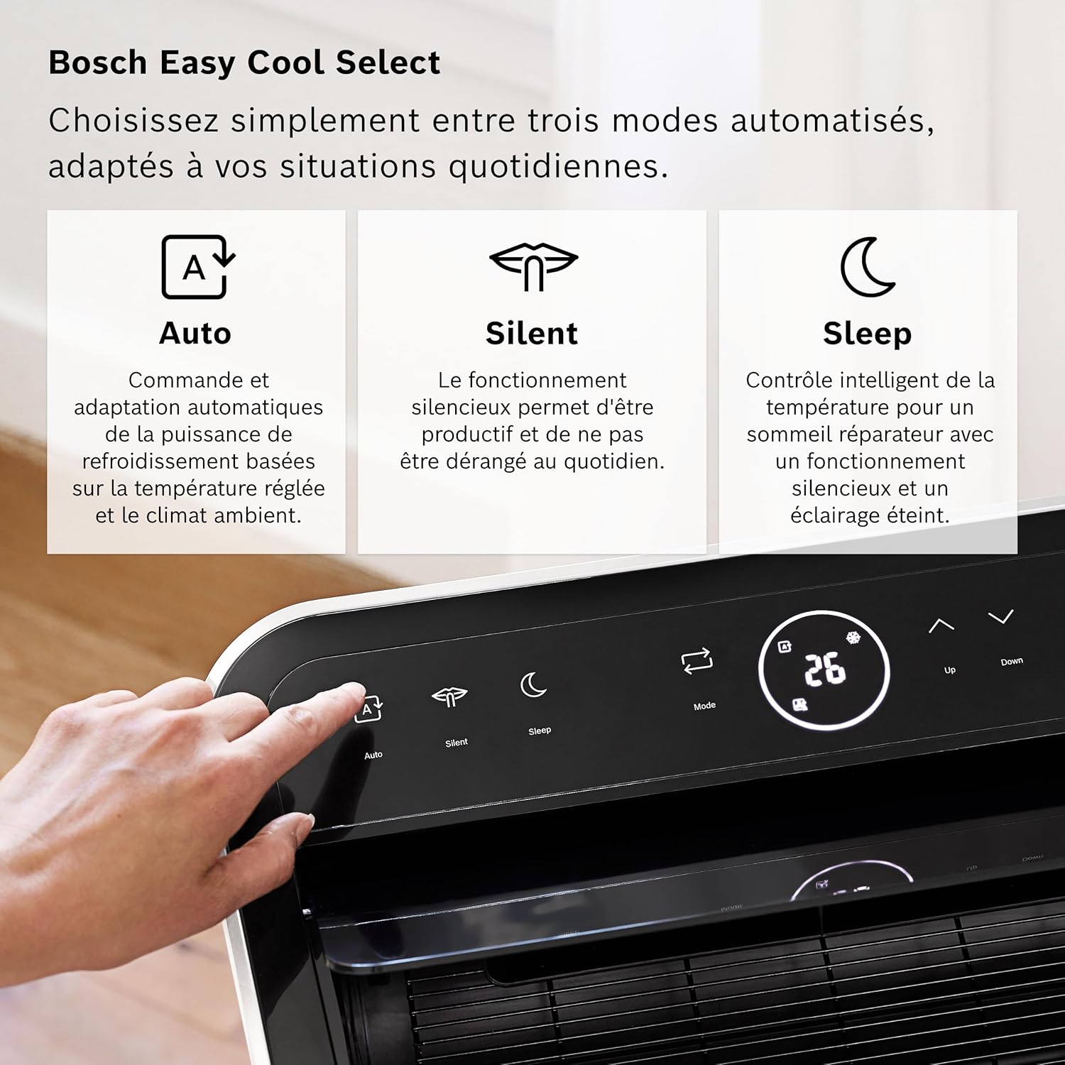 Bosch Cool 2000 Portable AC - 3 en 1 : Climatiseur, Déshumidificateur, Ventilateur - 2,6kW PAC pour les pièces jusqu'à 35m² - Avec Mode Auto, Mode Silencieux & Mode Veille