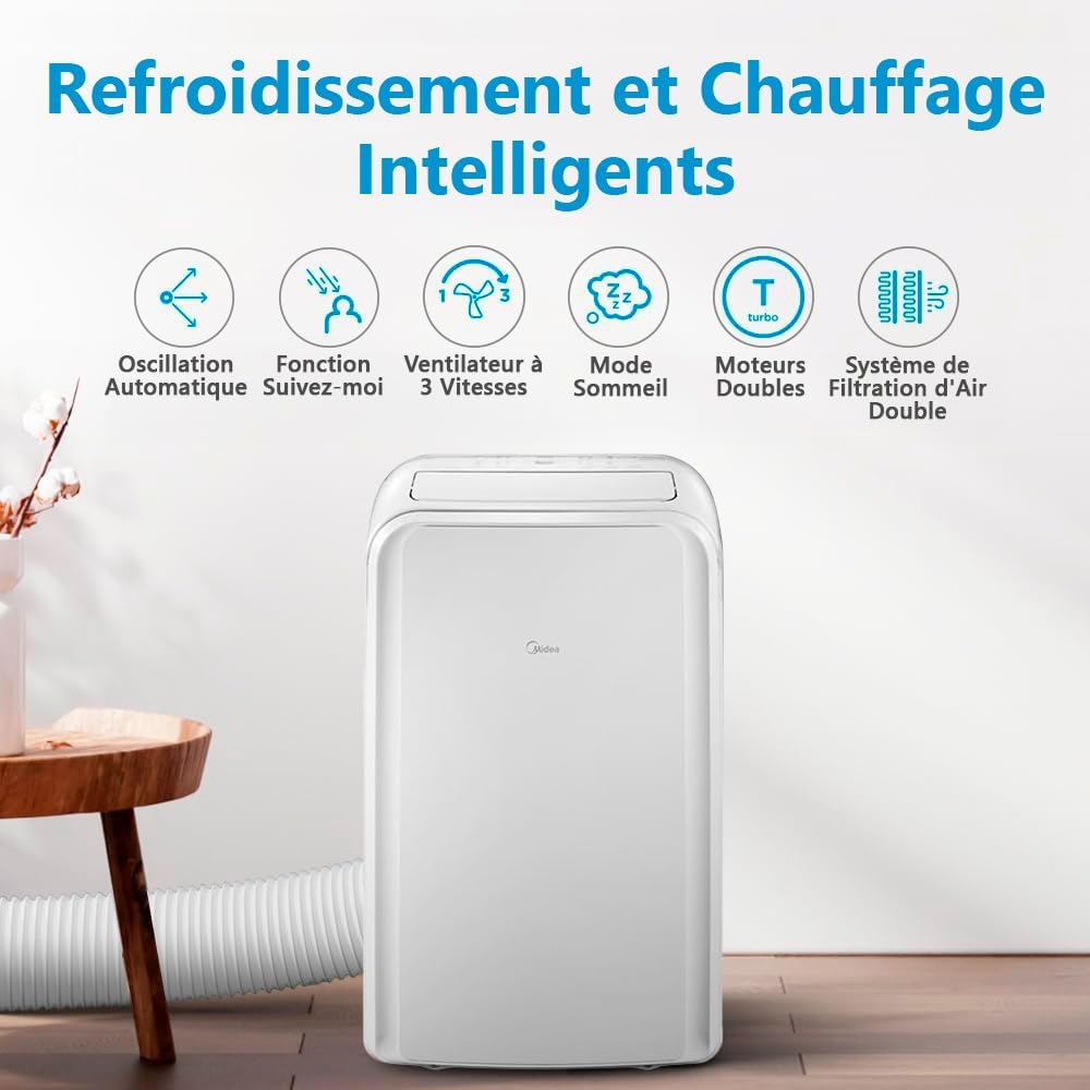 MIDEA Climatiseur PortaSplit Mobile Silencieux 4-in-1| 12000 BTU | Chauffage et Climatisation Portable Prêt à Poser 3,5kW- Clim Mobile avec rafraîchisseur, déshumidificateur, chauffage,ventilateur